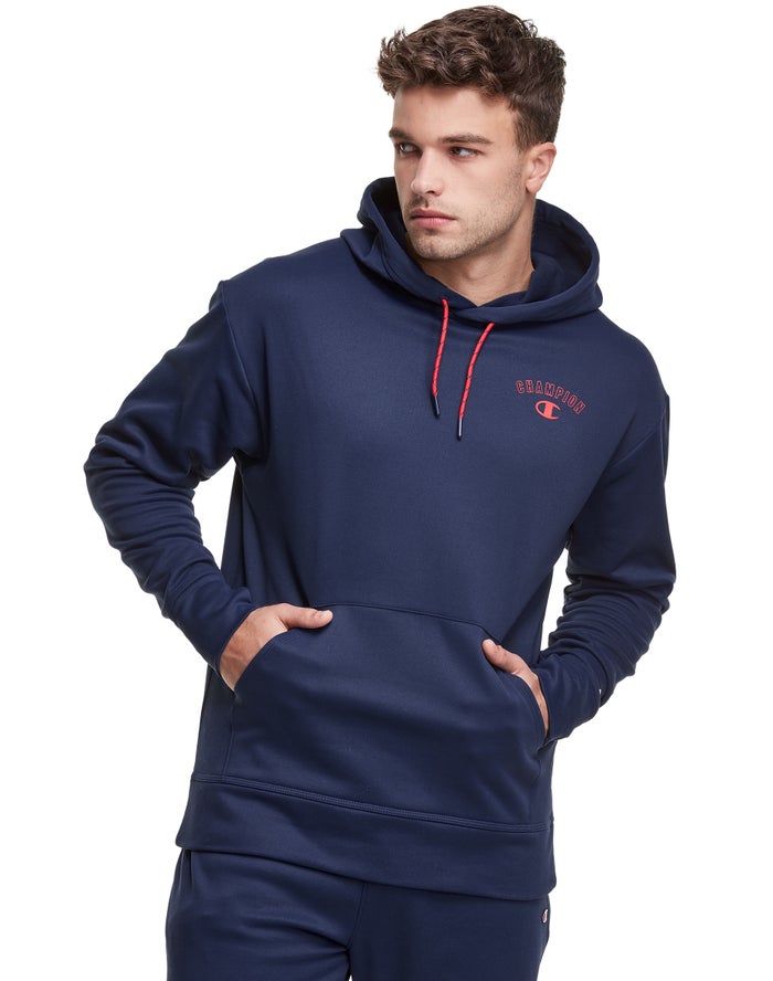 Champion Mens Hoodie NZ - Game Day Block Arch Logo Navy ( 9657-CYNEK )